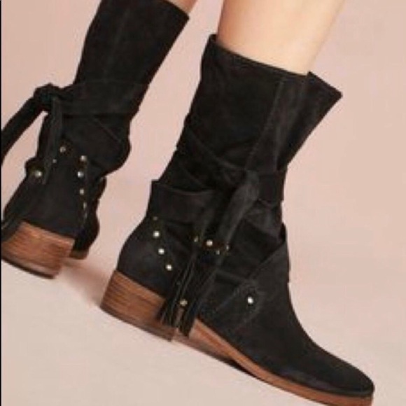 See By Chole Tassel Strap Studded Suede Flat Boots - Size 36.5 - NEW - in Black - Picture 2 of 8